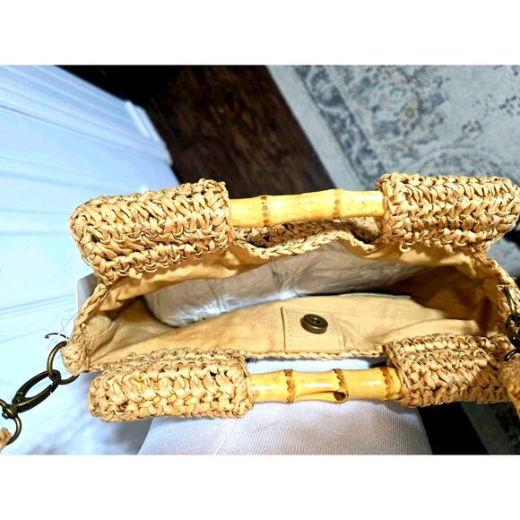 Rattan Bag for Women Straw Hand Woven With Bamboo Handles Handbag Beach - Picture 3 of 9